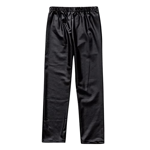 Toddler Kids Faux Leather Straight Wide Leg Pants Baggy Trousers with Pockets Ankle Length Stretchy Trousers
