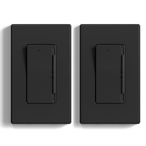 Image of ELEGRP Digital Slide Dimmer Light Switch, Dimmer Switch with Decorative Frameless Design Wallplate for LED /CFL, Incandescent,Halogen Bulbs, Single Pole /3-Way, UL Listed, 2 Pack, Matte Black