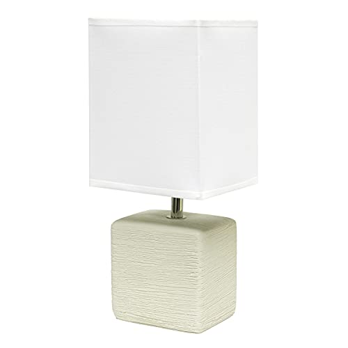 Simple Designs LT2072-OFF Petite Faux Stone Table Lamp with Fabric Shade, Off White with White Shade by Simple Designs - Used condition - US$19.95