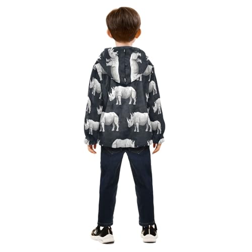 Rhino Pattern Print Design Toddler Fleece Jacket Girl Boys Hooded Fleece Jacket Coat Warm Outwear Zip-up 3-10T4