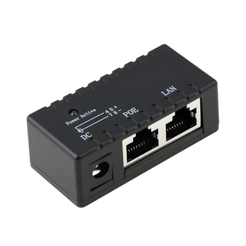 YINETTECH POE Injector DC5521 48V 0.5A for 12V 24V 48V Ethernet Power Supply Black