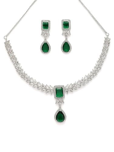 Image of Karatcart Elegant Silver Plated Blue American Diamond Necklace Set for Women