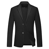 KUDORO Herren Sakko Anzugjacke Slim Fit Freizeit Baumwolle Sportlich Blazer Herren 2 Knöpfe(Schwarz-1,3XL)