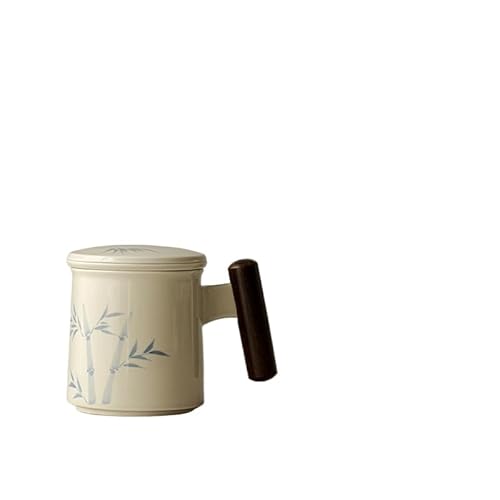 Movni 中国風手描き竹のティーポット 350ml オフィス用陶器の茶道具 濾過付き蓋付き 幅広防滑設計 和風スタイル 茶葉と水分離マグ
