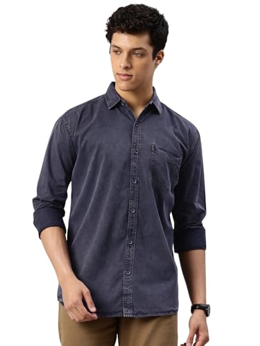 Image of Majestic Man Men's Washed Cotton Twill Casual Shirt - Comfort | Pure Cotton | Slim Fit | Full Sleeve | Casual Wear