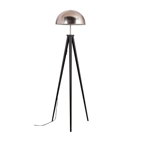 Image of MiniSun | Black Metal Tripod Standing Floor Lamp with a Silver Brushed Chrome Dome Shade | Floor Lamps & Torchieres, Home Décor & Improvement Essential | Includes Bulb