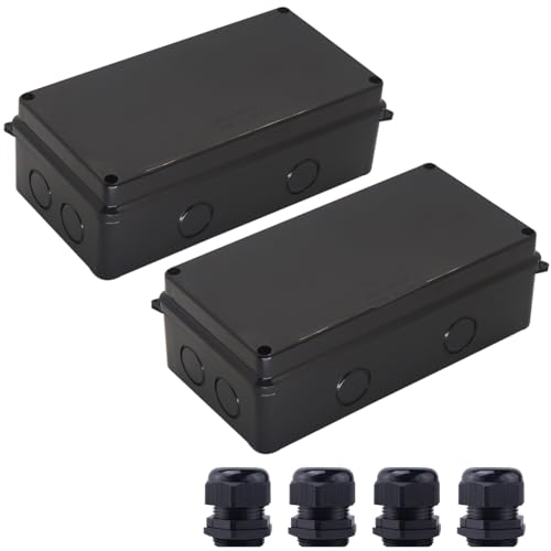 Image of Electrical Box, Outdoor Waterproof Box IP65 Junction Box with Reserved Holes,ABS Plastic Project Box Power Cord Enclosure Black 2Pcs 7.9 x 3.4 x 2.8 inch(200x100x70mm)