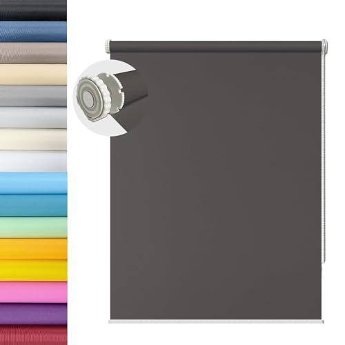 Estores para Ventanas 115 x 120 cm Poliéster Resistente,Protección UV y Sol Estor Enrollable Screen con Cadena, para Ventanas y Puertas de balcón, Gris Oscuro