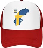 Schweden-Flagge-Schwedischer Vater Trucker Hut Baseballkappen für Herren Damen Schwarz Mesh Sonnenhüte für Outdoor-Sport, rot, One size