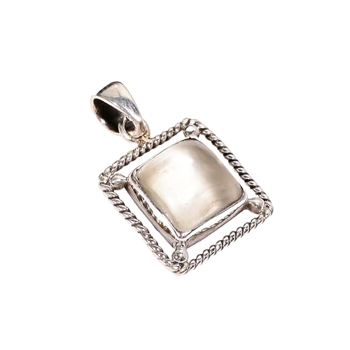 Pendentif argent 925 sterling pour femme avec pierre de lune carrée coussin chic H-SP29