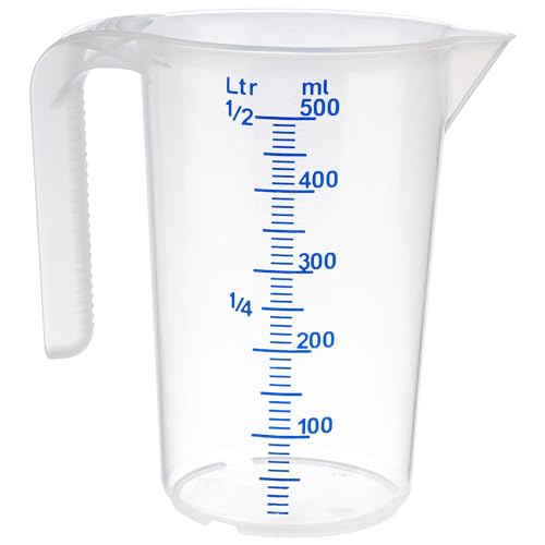 APS Verre doseur 0,5 l, diamètre 9 x hauteur 14 cm, tasse en plastique avec échelle de mesure en relief à l'extérieur, poignée ouverte, division L/ml,...