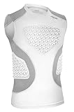 PORTEC Youth Padded Compression Shirt - Baseball & Football Chest Protector for Kids - Shock Absorbing Heart Sternum Guard Base Layer for Softball, Rugby & Lacrosse （White Grey L）