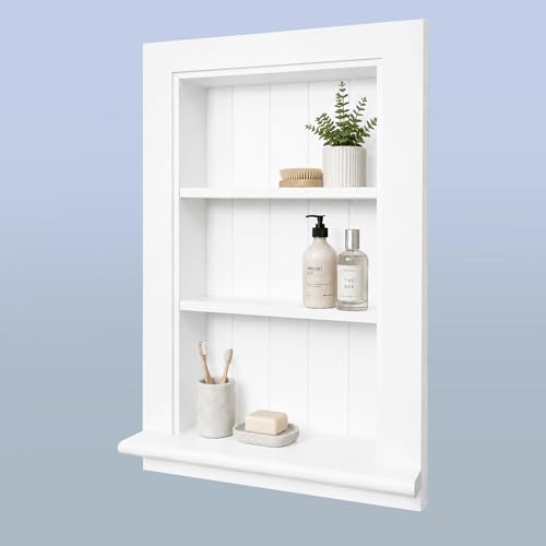Royxen Recessed Medicine Cabinet 14 x 24 Inch, Medicine Cabinets, Large Medicine Cabinet, 3-Tier Bathroom Cabinets Wall Mount for Home Storage, White