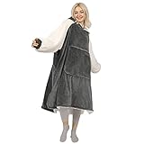 Winthome Übergroße Hoodie Decke, Sherpa Sweatshirt Decke, Kuschelpullover Für Damen Herren Erwachsene (Grau/Creme, M)