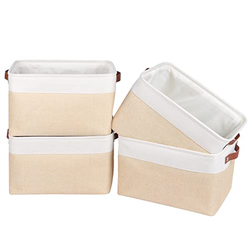 Univivi Fabric Storage Baskets Set of 4, Rectangular Storage Baskets for Shelves, 15*10.5*9.5 in Foldable Baskets for Storage with Hard Bottom, Storage Boxes for Shelves, Toy, Clothes, Office - Yellow