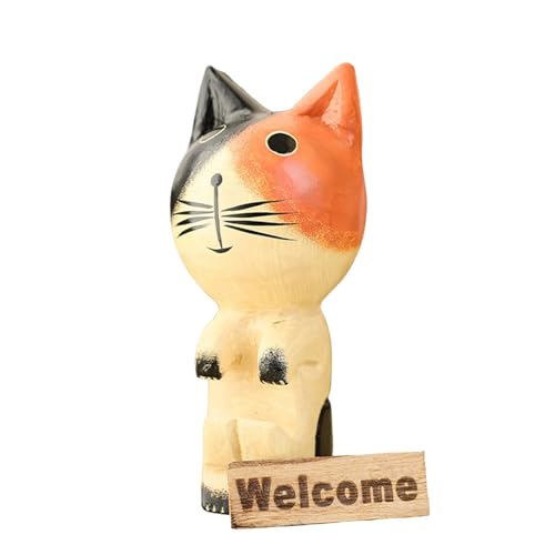 ウッドキャット像のウェルカムシグナルウェルカム猫のフィギュア、ウッドキャットの姿 - 彫刻デスクトップの美しい装飾、私のための家の装飾テーブ 猫のためのこれらの創造的で興味深い歓迎の人物で、あなたの家の装飾にファンタジーのタッチを加えてください。手作りして摩耗に抵抗するために、彼らは簡単に遅れることも衰退しません。コンパクトなデザインは、彼らがあまりスペースを占有しないことを保証しまルアクセサリー