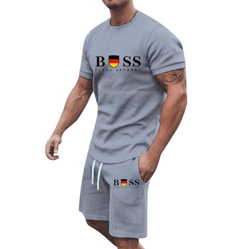 Mens Cotton T Shirt and Shorts Set 2 Piece Casual Athletic Jogging Outfits Short Sleeve Track Suits for Men Set Two Piece Sweatsuit Exercise Fitness Sportswear(Grey,XL)