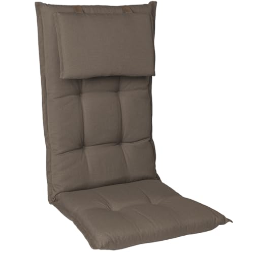 Homeoutfit24 Gartenstuhlauflagen Hochlehner – 2er Set – Extra Dick 8 cm – Mit Kopfpolster – Oeko-TEX – UV-beständig – Taupe – Made in EU – Outdoor Auflagen für Gartenstühle