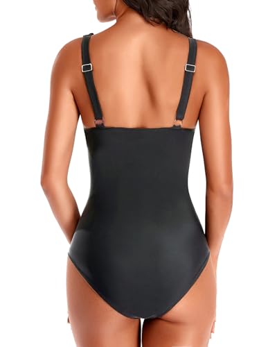 Holipick Women One Piece Swimsuits Tummy Control Bathing Suit Ruffle V Neck Swimwear Slimming Monokini2