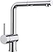 Produktbild BLANCO LINUS-S Hebel Links | Küchenarmatur in chrom | Hochdruck | Mit herausziehbarem Schlauch | Rückflussverhinderer | Keramik Kartusche | Gesicherte Wasserqualität & wassersparend