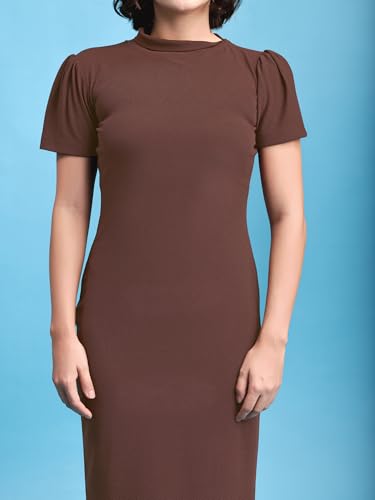 Image of PURVAJA Women's Bodycon Midi Short Sleeve High Neck Solid Dress