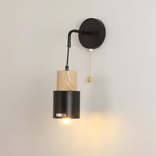 Image of Pull Chain Wall Sconce Light,Industrial Farmhouse Black Wall Wall Lamp Wall Light Fixture for Kitchen Island Mirror Bedroom Bathroom Hallway, BC09001