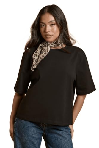 Image of Oasis Petite T-Shirt with Printed Leopard Neck Scarf, 10, Black