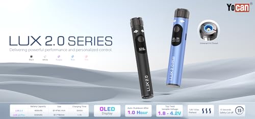 Lux 2.0 Plus Dab Pen 510 Threaded Battery, Puff Counter, Alloy Body Design, 650mAh Battery, Variable Voltage Settings, Pre-Heat Setting, USB-C - Black (No Nicotine)