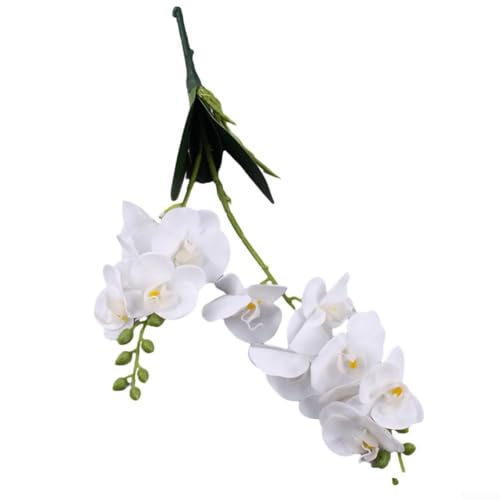 Orquídeas artificiales elegantes con 12 cabezas para decoración del hogar y celebraciones, elegante arreglo floral (blanco)