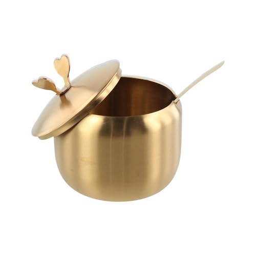 Zuccheriera in acciaio, grande capacità, piccolo contenitore per condimenti, contenitore per condimenti per cucina, barattolo per zucchero con coperchio e cucchiaio (250 ml, farfalla dorata)