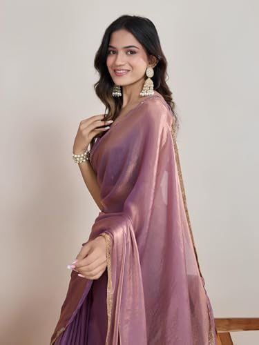 Sidhidata Women's Soft Zimmy Choo Fandy Silk Saree With Hand Work Lace Boarder & Comes With Unstitched Blouse Piece (Chhaava Purple_Purple_Free Size)
