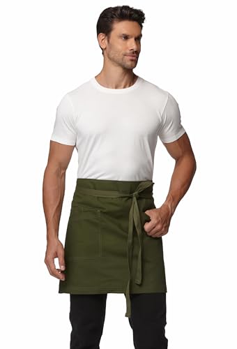 Guolamy Unisex Waist Apron with Pockets Waiter Bar Half Bistro Apron 4251BY(Army Green 1Pack