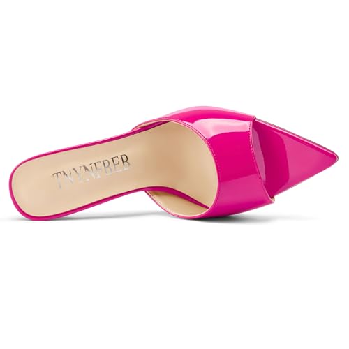 Image of TNYNFBEB Womens Stiletto High Peep Open Pointed Toe Sandals Mules Shoes Slip-on Slingback Office Party Dress Patent Leather Summer 3.9 Inches Heels