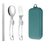 Utensilios para Acampar,Utensilios de Viaje con Estuche, Cubiertos de viaje portátiles, Sistemas reutilizables de los cubiertos que acampan del acero inoxidable, utensilios del almuerzo del viaje fija