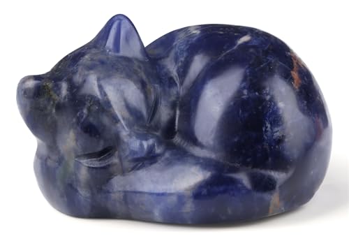 YATOJUZI 2" Cat Decor Figurines Blue Solidate Crystals Sleeping Cats Decor Hand Carved Cute Crystal Animal Statues Decors Room Home Office Desk Decorations Cat Gifts for Women