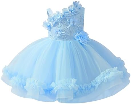 IBAKOM Baby Flower Girl One Shoulder Formal Dress Sky Blue 5-6 Years