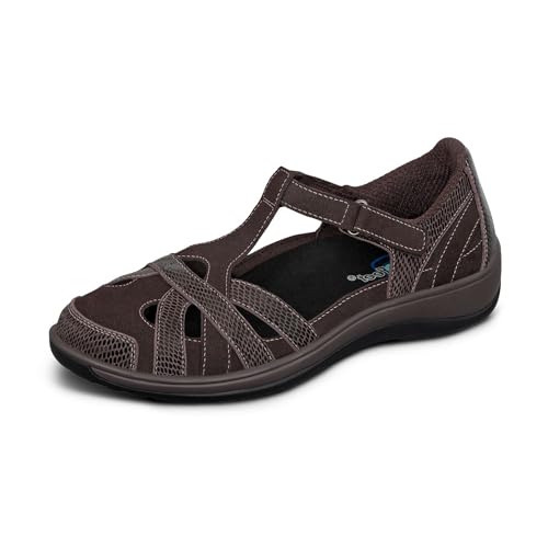 Orthofeet Women's Orthopedic Chocolate Leather Juno Closed-Toe Sandals, Size 8.5 Wide