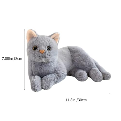 Semazz Realistic Plüsch Katze Plüschtier,Stofftier Puppe Weiche Katze Kuscheltier Süßes Katze Spielzeug Geschenk für Babys Kinder Jungen & Mädchen Zuhause,Büro,Geburtstag,Weihnachten,Kindertag(Grau)
