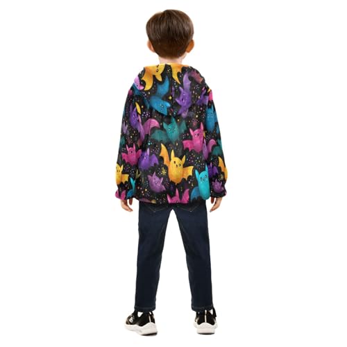 Colorful Bats Flying Nightly Toddler Fleece Jacket Girl Boys Hooded Fleece Jacket Coat Warm Outwear Zip-up 3-10T4