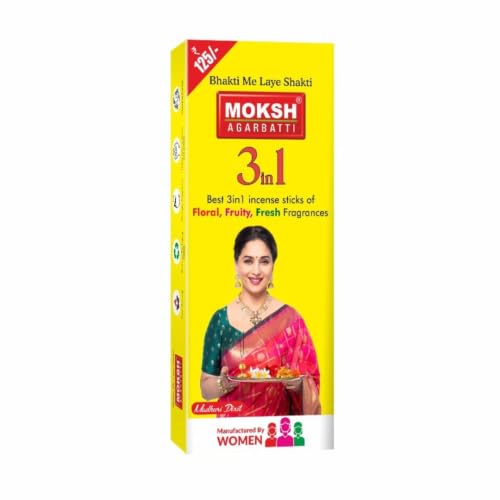 Image of MOKSH 3-in-1 Assorted Agarbatti Multipack - Floral, Fruity & Cosmetic Fragrance Incense Sticks, 225 g Each, Pack of 2 | for Puja, Prayer, Meditation & Home Ambience
