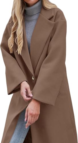Women's Winter Pea Coat Notch Lapel Single Breasted Oversized Long Casual Wool Blend Overcoat4