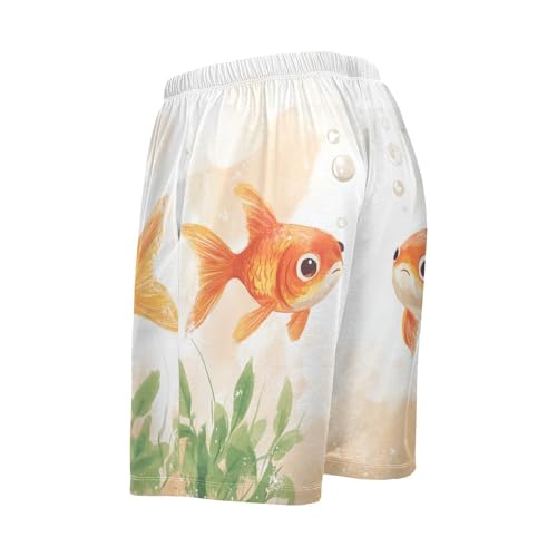 Goldfish Aquatic Plants Beige Pajama Shorts for Men Lounge Pants Sleeping Shorts Soft Sleep Pants with Pockets, S-XXL3