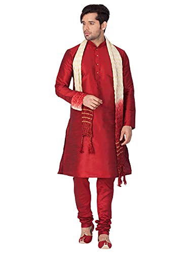 Image of VASTRAMAY Men's Burgandy Silk Blend Only Kurta