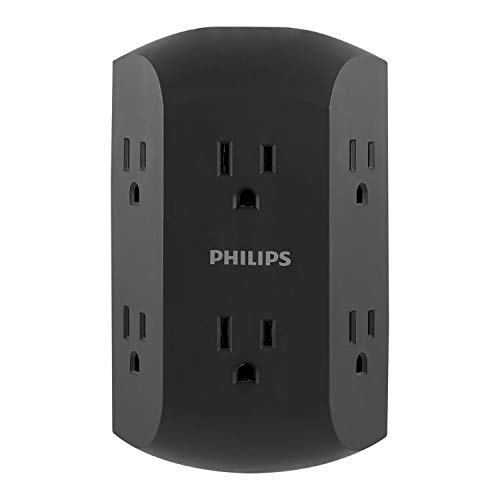 Philips 6-Outlet Surge Protector with Adapter Spaced Outlets, Black