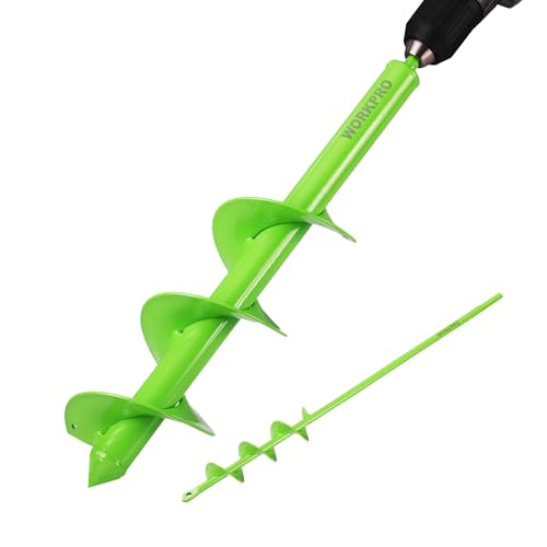 WORKPRO Barrena de Jardín, Perforadora para Taladro de Jardín, Barrena Espiral Inalámbrica, Taladro Manual, Herramienta de Excavación para Plantar y Perforar (4 x 42 cm y 9 x 40 cm) 2 Piezas