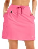 Baleaf Women'S 16' Hiking Cargo Skort Skirt High Waisted With Pockets Golf Workout Upf 50+ Sun Protection Quick Dry Pink M