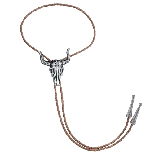 Image of GelConnie Longhorn Bull Bolo Tie for Men Native American Western Cowboy Leather Necktie Bolo Necklace for Women Gold Texas