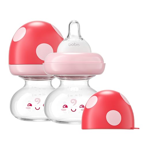 Image of YOHKOH Newborn Glass Baby Bottles with Slow Flow Nipple for 0+ Months, Wide Neck Feeding Bottle, 2.7oz/80ml (Red, 2.7oz (Pack of 2))