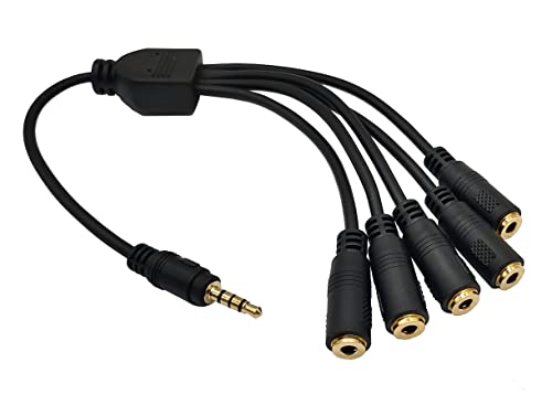 Traovien 3.5mm Splitter Cable, 3.5mm 1/8 inch 4-Pole TRRS Male to Female 1 to 5 Way Audio Stereo Splitter Extension Cable for Headset Audio (1Pcs)(4pole 1M/5F)