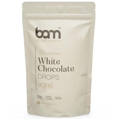 BAM Weiße Schokolade Drops – Kuvertüre Callets zum Schmelzen & Backen – Weiße Schokodrops für Schokofondue, Ganache & Schokobrunnen – White Chocolate Chips - 250 g